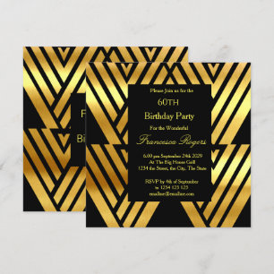 ART DECO Elegant 60th Birthday Party Gold Black In Invitation
