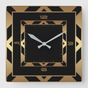 Art Deco elegant black and gold Square Wall Clock