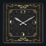 Art Deco elegant black and gold Square Wall Clock<br><div class="desc">Great clock design. You will love it like others. Be free to use this design for other product you like or to customize and add your text. Follow me for more. Thank you. Have a nice day.</div>