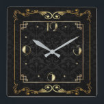 Art Deco elegant black and gold Square Wall Clock<br><div class="desc">Great clock design. You will love it like others. Be free to use this design for other product you like or to customize and add your text. Follow me for more. Thank you. Have a nice day.</div>