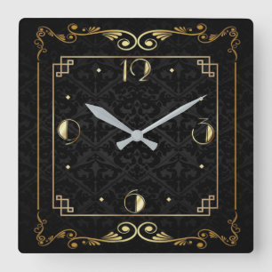 Art Deco elegant black and gold Square Wall Clock