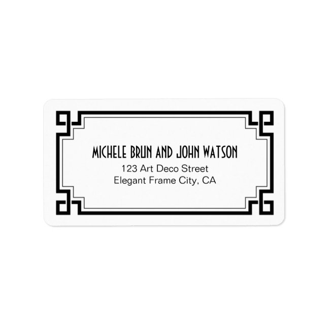 Art Deco Elegant Black Frame White Return Address Label (Front)