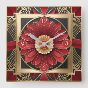 Art Deco Elegant Flower Square Wall Clock