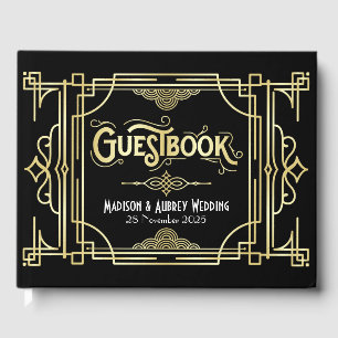 Art Deco Elegant Gold Black Gatsby 1920s Wedding Guest Book