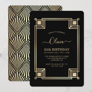 Art Deco Elegant Gold Frame Birthday Invitation