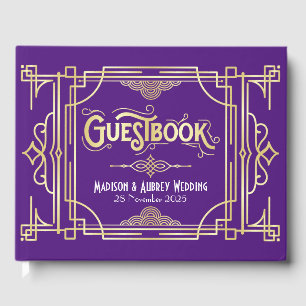 Art Deco Elegant Gold Purple Gatsby 1920s Wedding Guest Book
