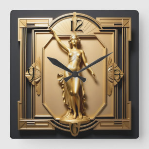 Art Deco Elegant Gold  Square Wall Clock