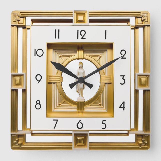 Art Deco elegant Gold Square Wall Clock (Front)