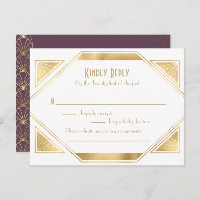 Art Deco elegant Great Gatsby RSVP Invitation Post (Front/Back)
