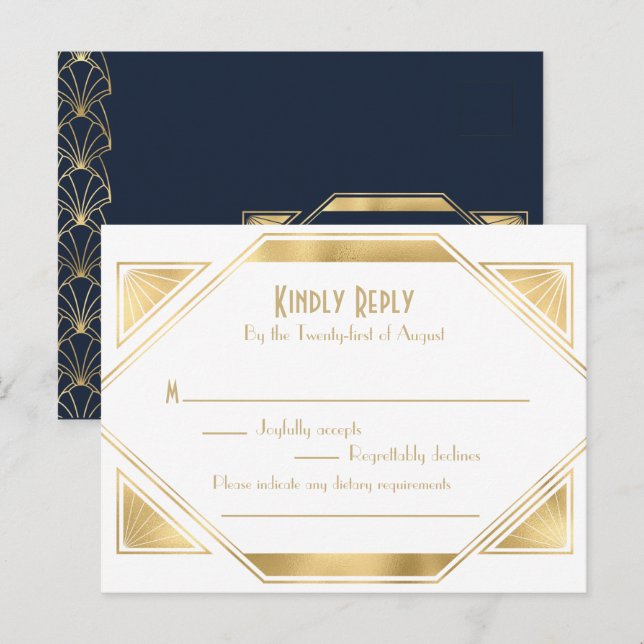 Art Deco elegant Great Gatsby RSVP Invitation Post (Front/Back)