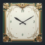 Art Deco Elegant Green Square Wall Clock<br><div class="desc">Great clock design. You will love it like others. Be free to use this design for other product you like or to customize and add your text. Follow me for more. Thank you. Have a nice day.</div>