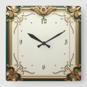 Art Deco Elegant Green Square Wall Clock