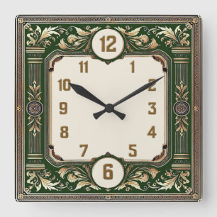 Art Deco Elegant Green Square Wall Clock
