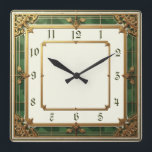 Art Deco Elegant Green Square Wall Clock<br><div class="desc">Great clock design. You will love it like others. Be free to use this design for other product you like or to customize and add your text. Follow me for more. Thank you. Have a nice day.</div>