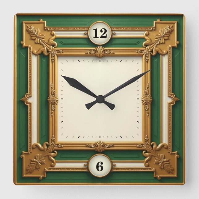 Art Deco Elegant Green Square Wall Clock (Front)
