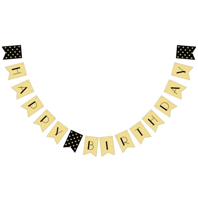 Art Deco Elegant Happy Birthday Black Gold Decor Bunting Flags (All)