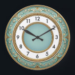 Art deco Elegant Mint Round Large Clock<br><div class="desc">Great clock design. You will love it like others. Be free to use this design for other product you like or to customize and add your text. Follow me for more. Thank you. Have a nice day.</div>