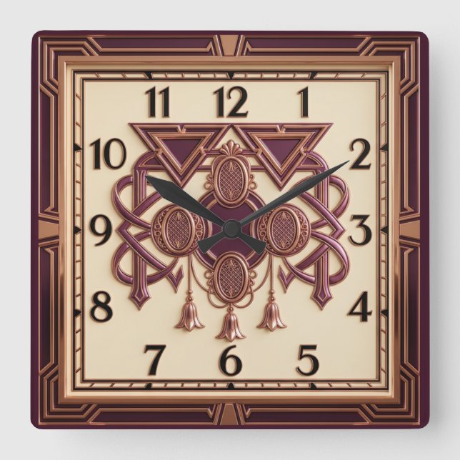 Art Deco Elegant Pink Square Wall Clock (Front)