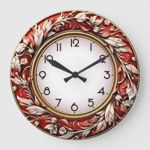Art Deco Elegant Red Wall Large Clock
