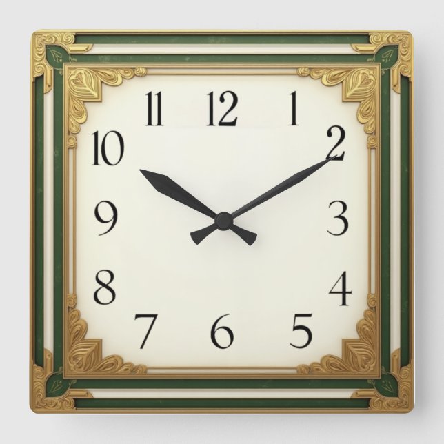 Art Deco Elegant Square Wall Clock (Front)