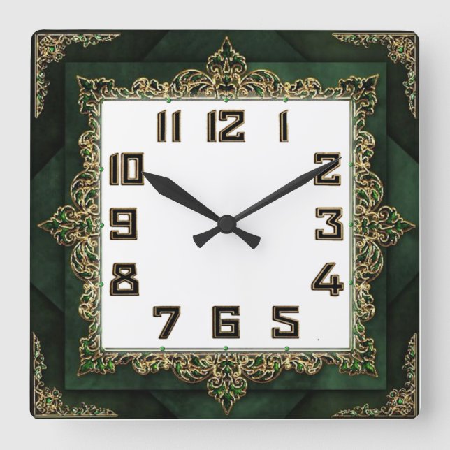Art Deco Elegant Square Wall Clock (Front)