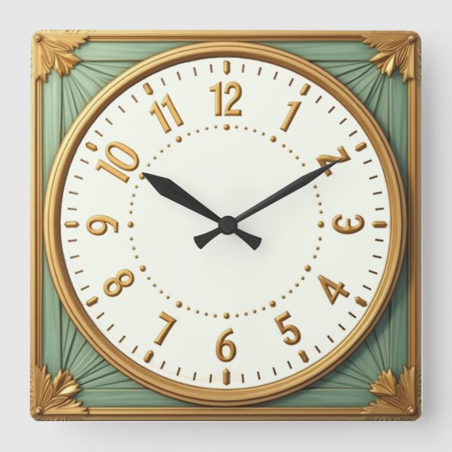 Art Deco Elegant Square Wall Clock (Front)