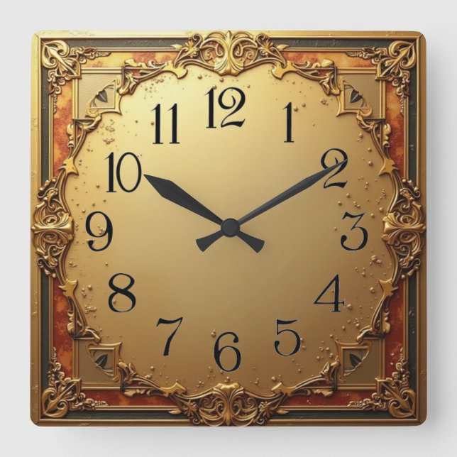Art Deco Elegant Style Square Wall Clock (Front)