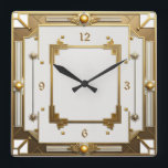Art Deco Elegant White and Gold Square Wall Clock<br><div class="desc">Great clock design. You will love it like others. Be free to use this design for other product you like or to customize and add your text. Follow me for more. Thank you. Have a nice day.</div>