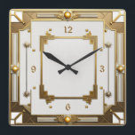 Art Deco Elegant White and Gold Square Wall Clock<br><div class="desc">Great clock design. You will love it like others. Be free to use this design for other product you like or to customize and add your text. Follow me for more. Thank you. Have a nice day.</div>