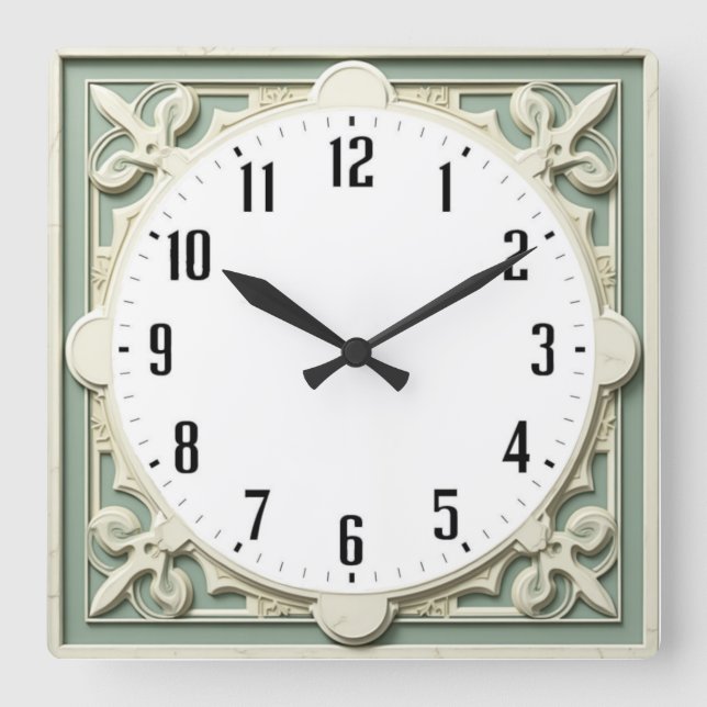 Art Deco Elegant White Square Wall Clock (Front)