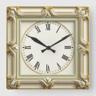 Art Deco Elegant White Square Wall Clock