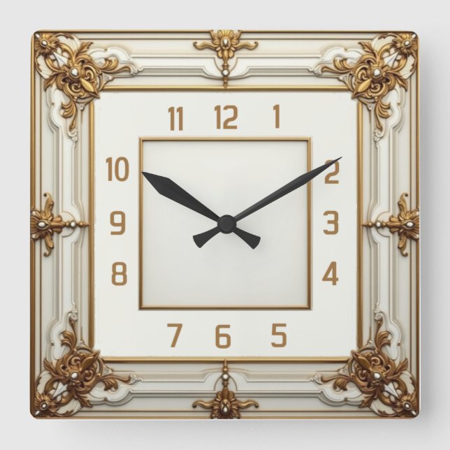 Art Deco Elegant White Square Wall Clock (Front)