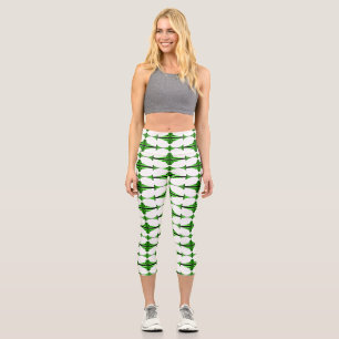 Art deco element in deep green capri leggings