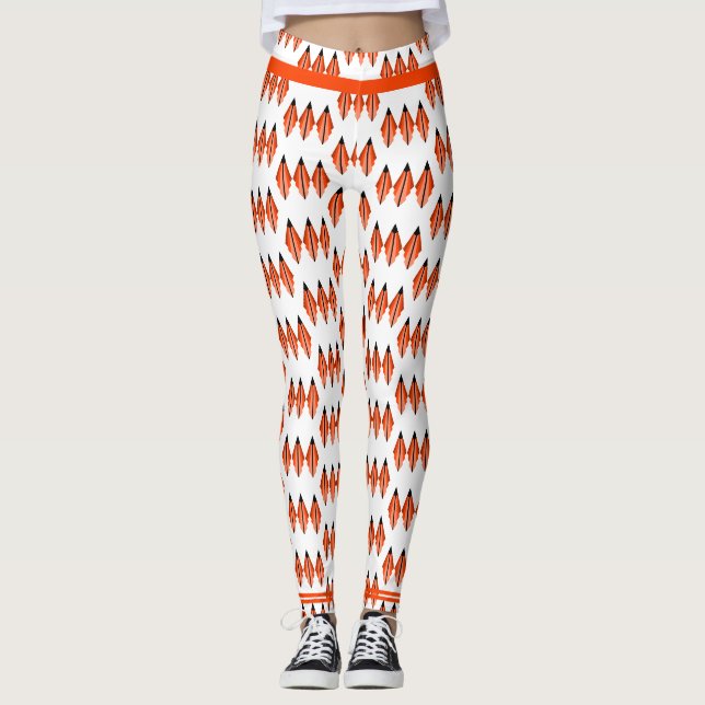 Art deco element in deep orange Leggings (Front)