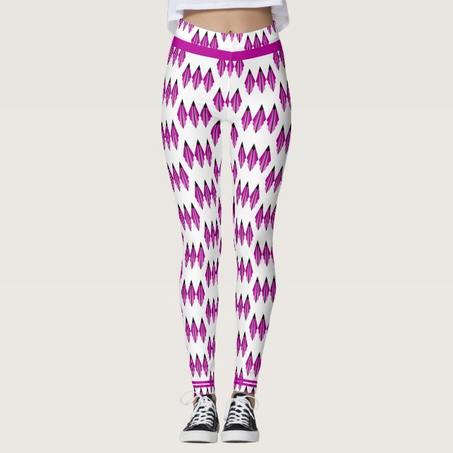 Art deco element in deep pink Leggings (Front)