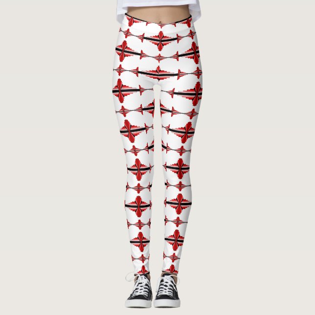 Art deco element in deep red Leggings (Front)