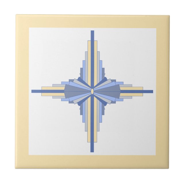 Art deco elements in cream & ash blue ceramic tile (Front)