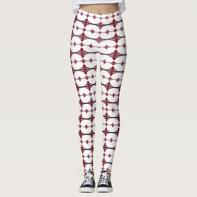 Art deco elements in crimson leggings (Front)