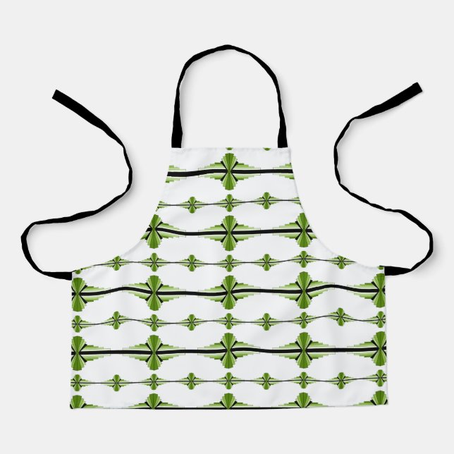 Art deco elements in moss green apron (Front)
