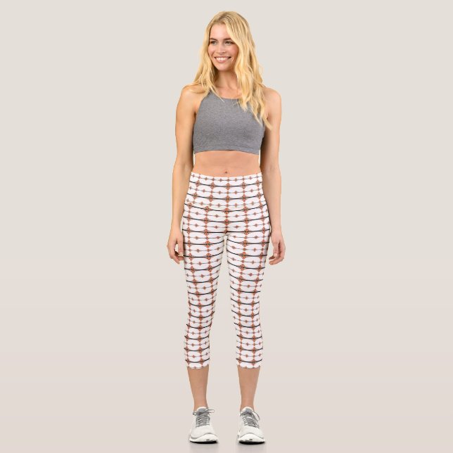 Art deco elements in pastel peach capri leggings (Front)