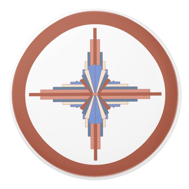 Art deco elements in rose gold & blue ceramic knob (Front)