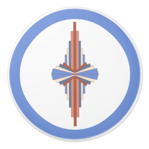 Art deco elements in rose gold & blue ceramic knob