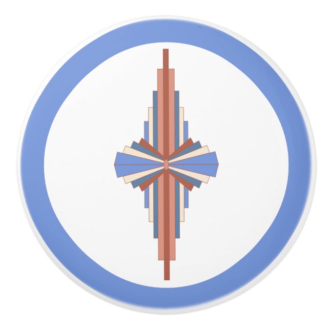 Art deco elements in rose gold & blue ceramic knob (Front)