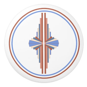 Art deco elements in rose gold & blue ceramic knob