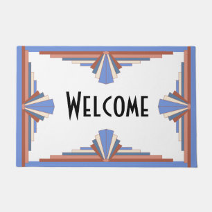 Art deco elements in rose gold & blue doormat