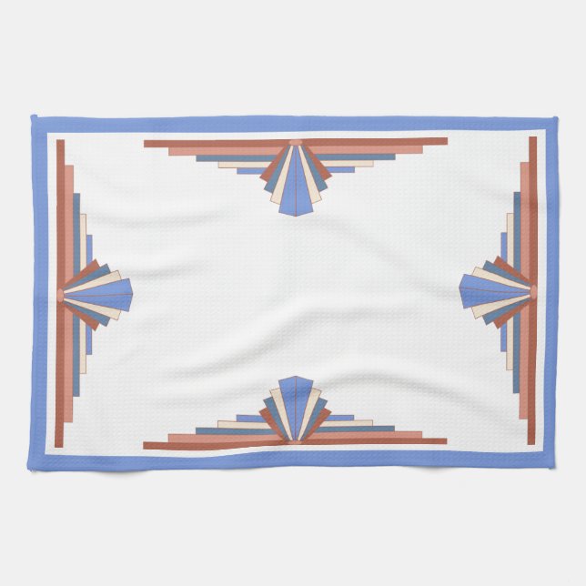 Art deco elements in rose gold & blue kitchen towel (Horizontal)