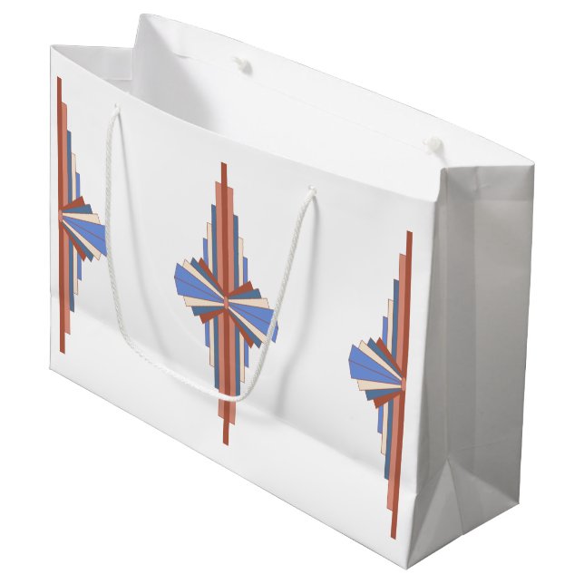Art deco elements in rose gold & blue large gift bag (Front Angled)