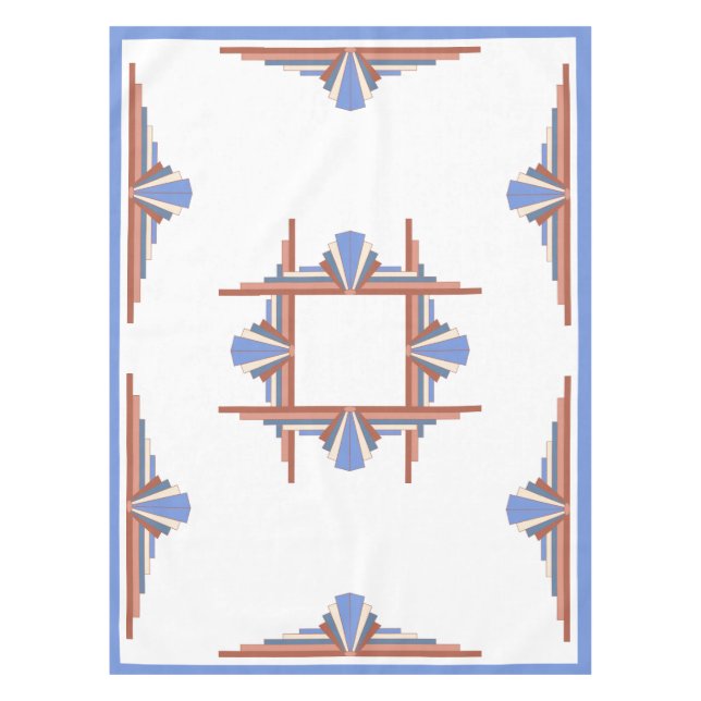 Art deco elements in rose gold & blue tablecloth (Front)