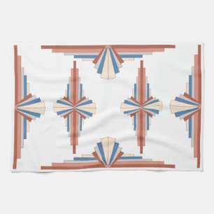 Art deco elements in rose gold,brown & blue kitchen towel