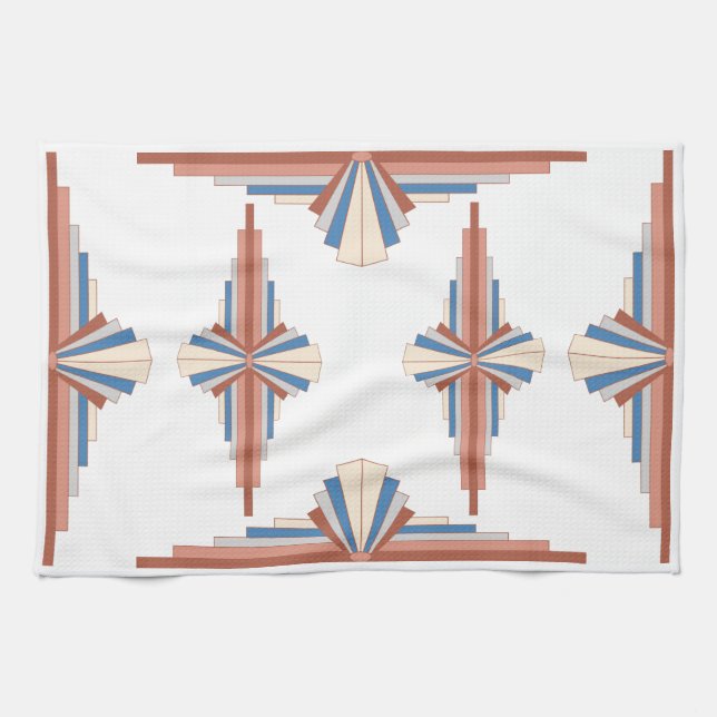 Art deco elements in rose gold,brown & blue kitchen towel (Horizontal)